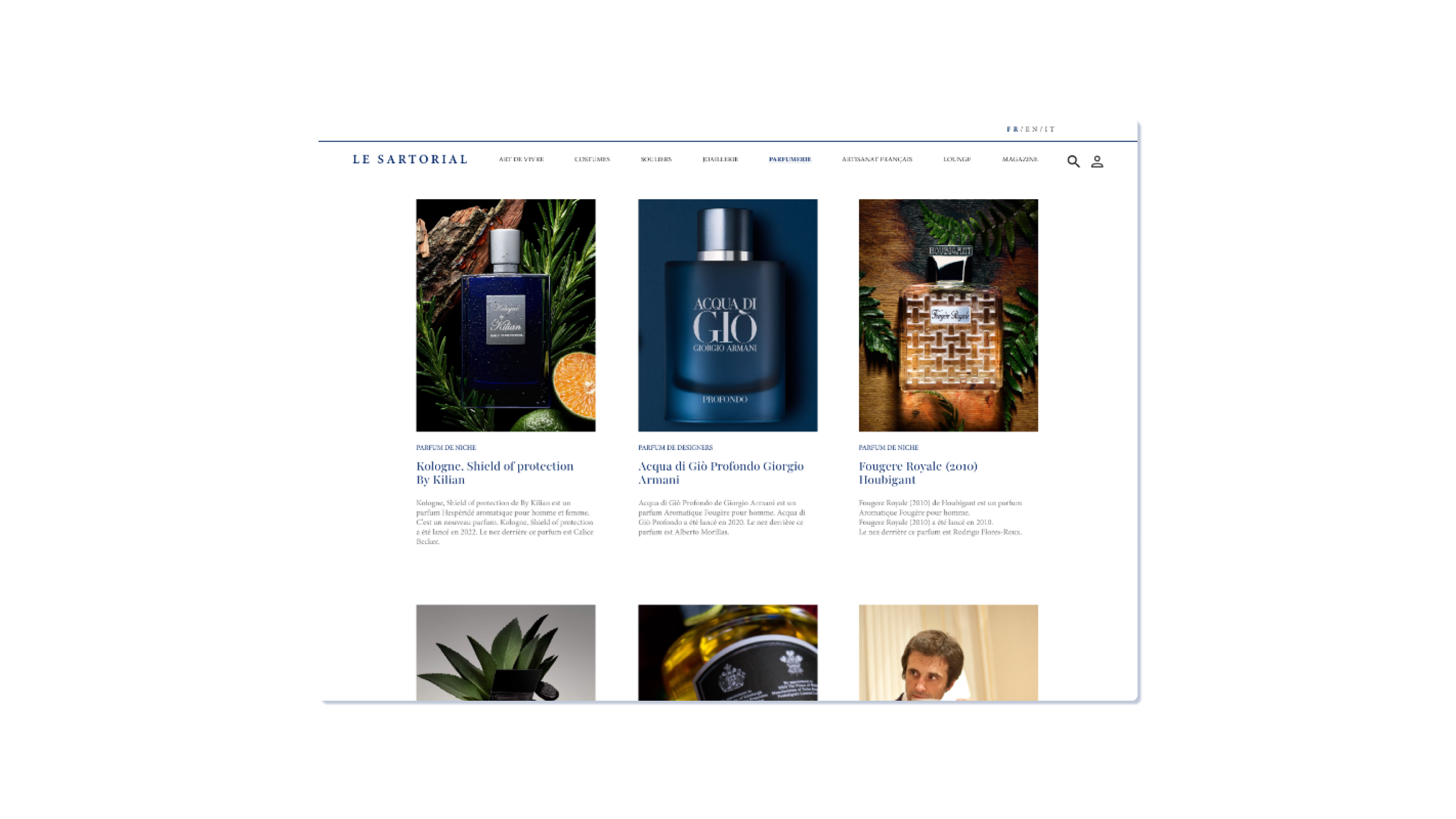 La page des articles sur le parfum