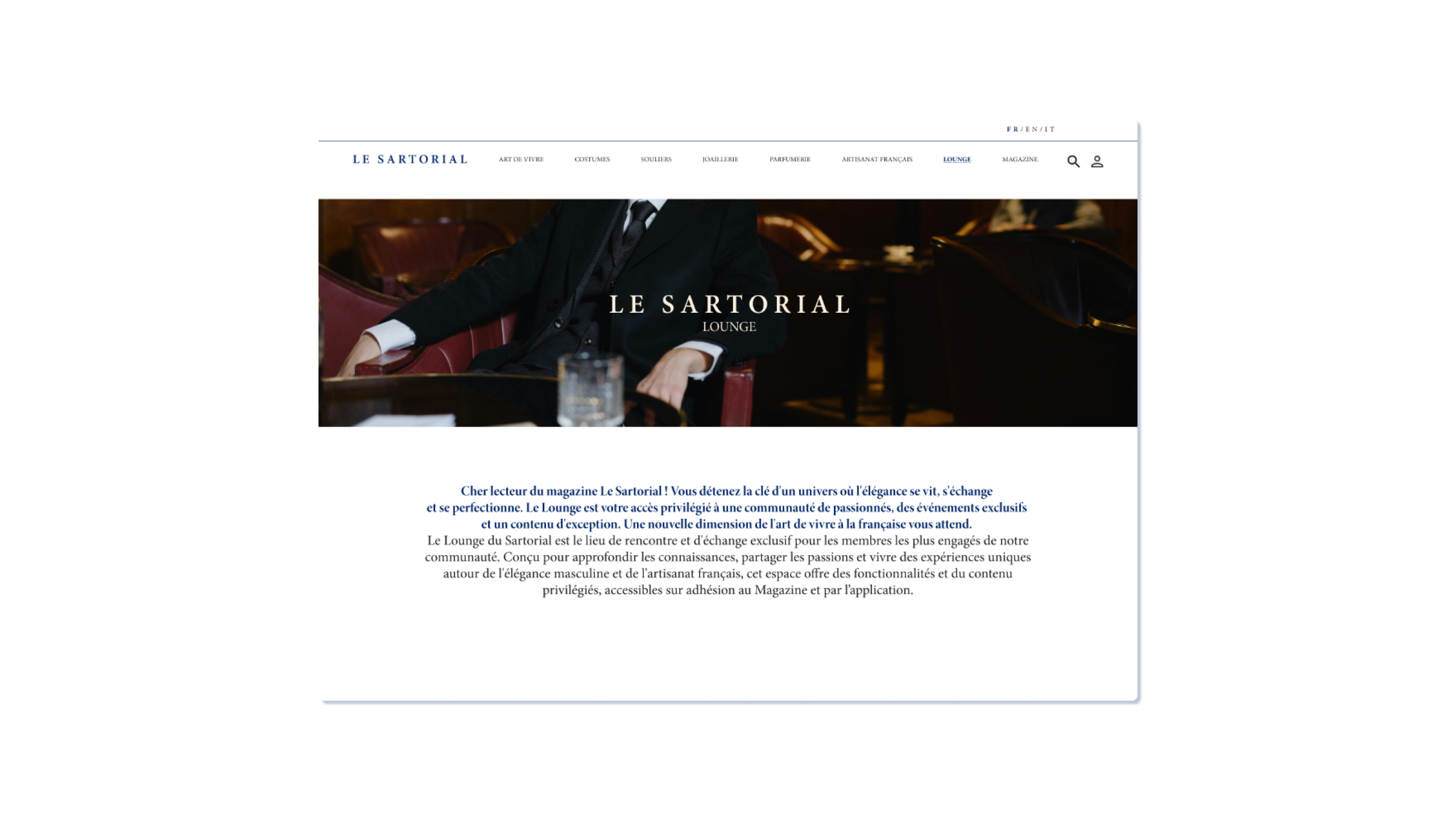 La page sur le Sartorial Lounge